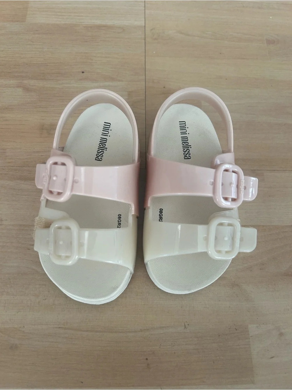 Mini Melissa Pink and Cream Jelly Buckle Sandals